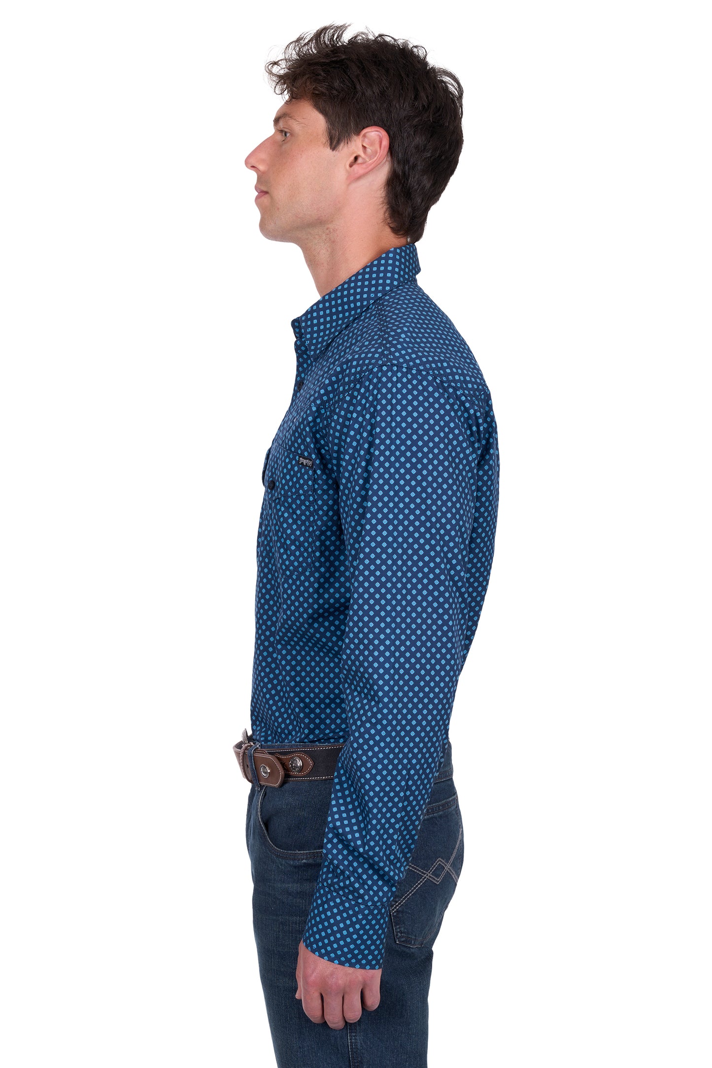 Pure Western Men's Brandon Ls Shirt - Navy/Blue