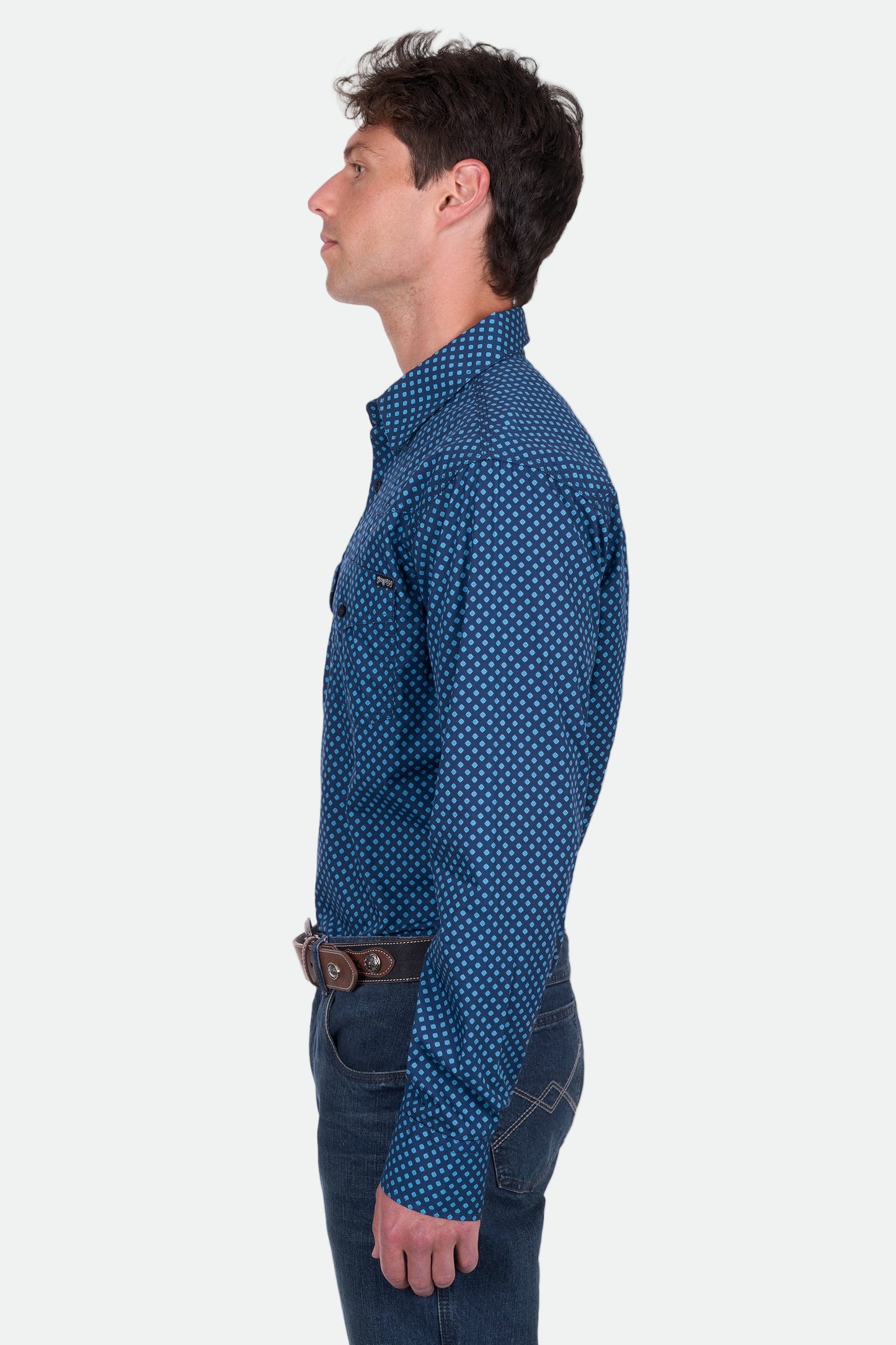 Pure Western Men's Brandon Ls Shirt - Navy/Blue