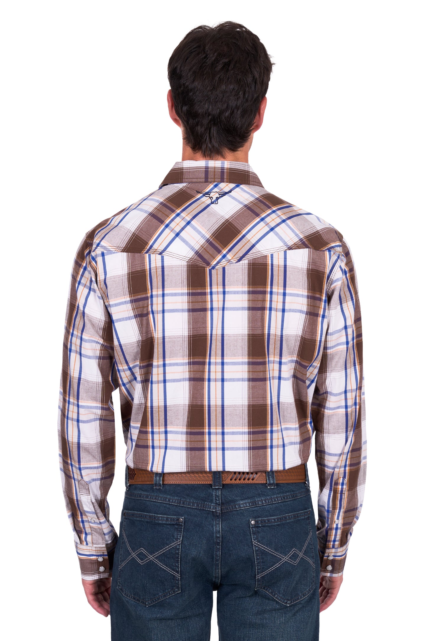 Pure Western Men's George Ls Shirt - Dark Tan/Blue