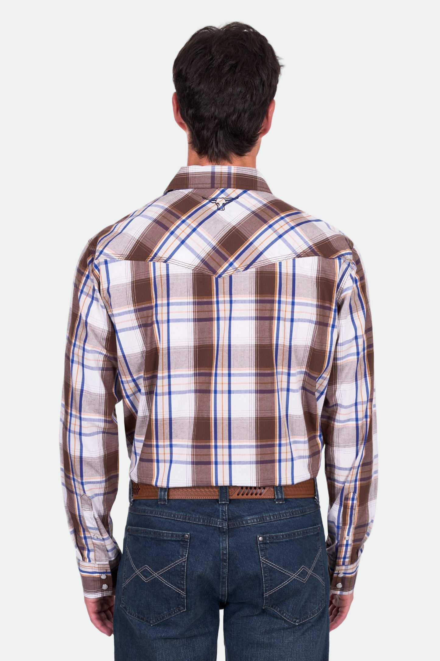 Pure Western Men's George Ls Shirt - Dark Tan/Blue
