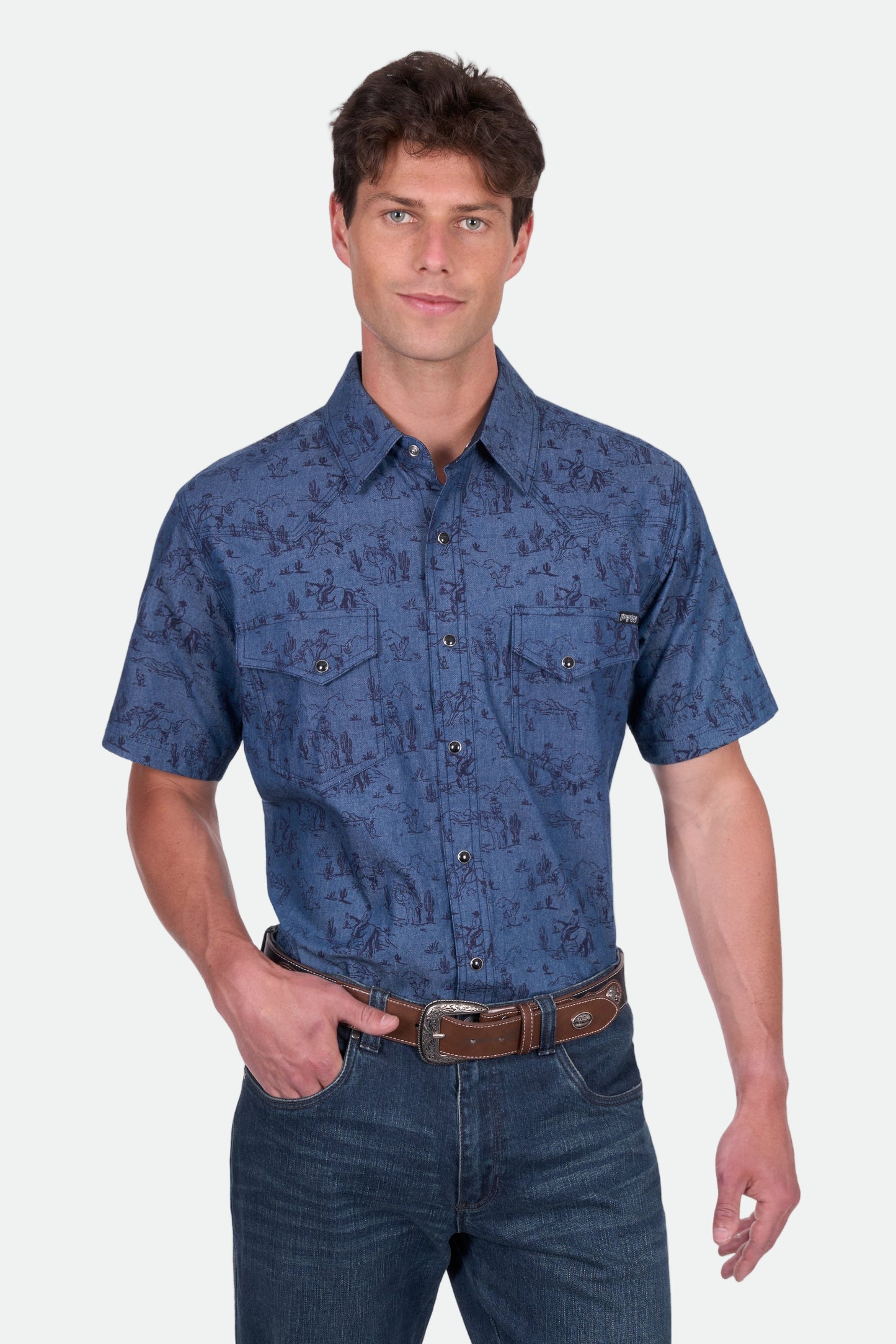 Pure Western Men's Travis Ss Shirt - Chambray