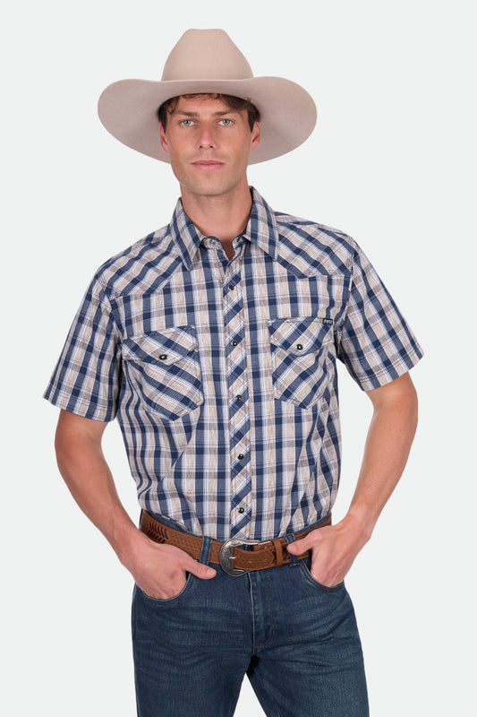 Pure Western Men's Peter Ss Shirt -Navy/Tan