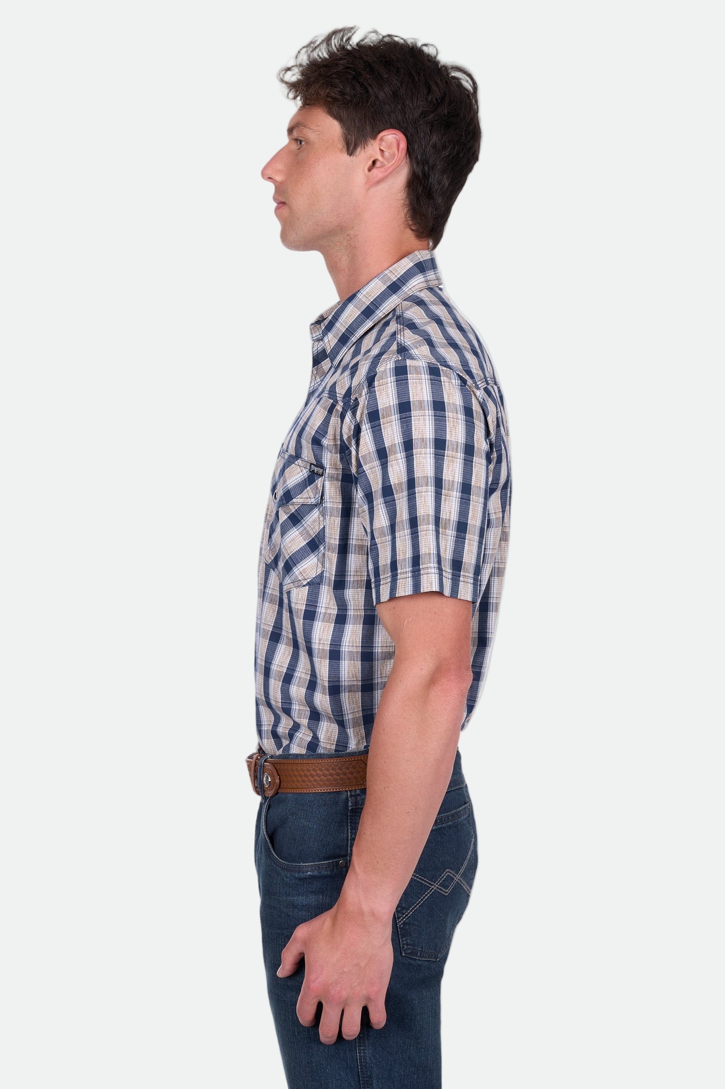 Pure Western Men's Peter Ss Shirt -Navy/Tan