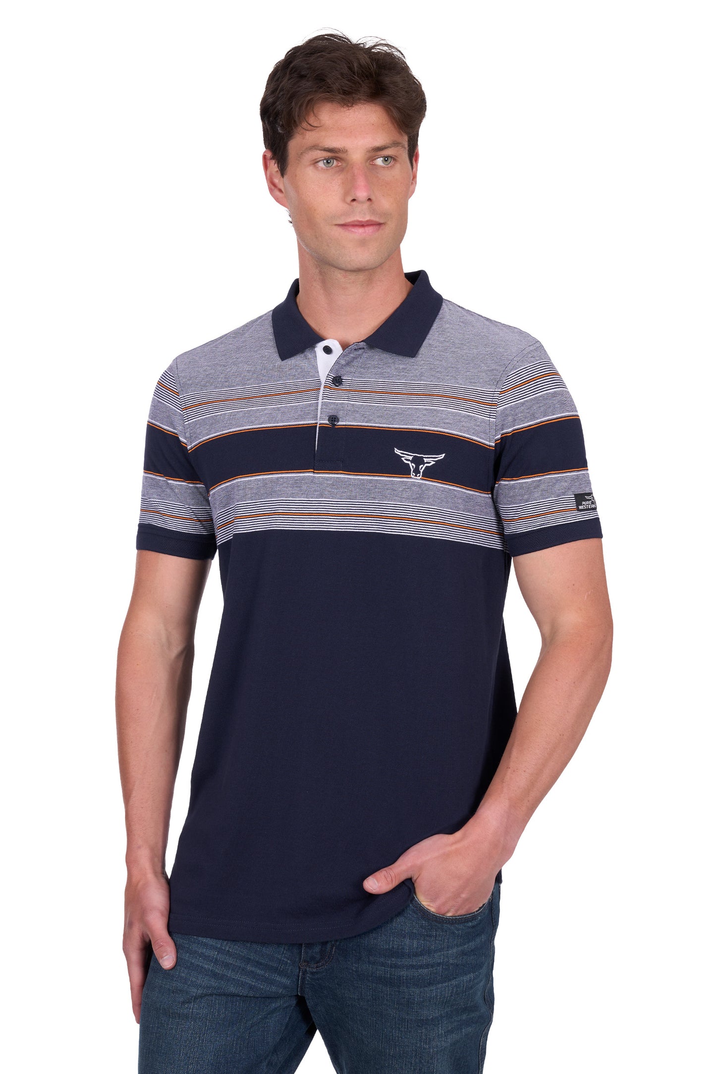 Pure Western Men's Brad Ss Polo - Navy