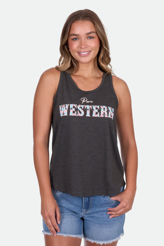 Pure Western Women's Cindy Tank - Charcoal Marle