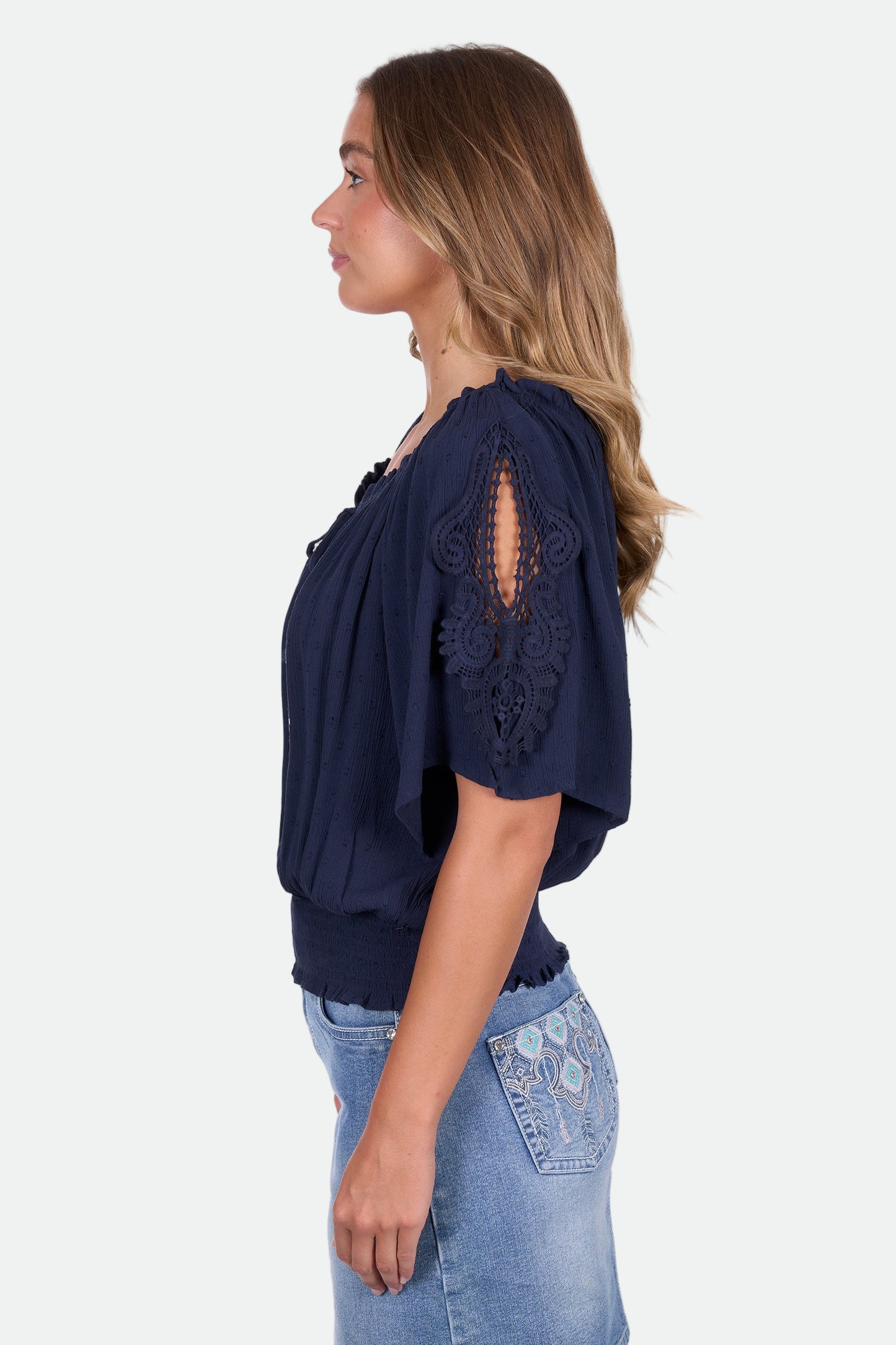 Pure Western Women's Deannie Ss Blouse - Navy