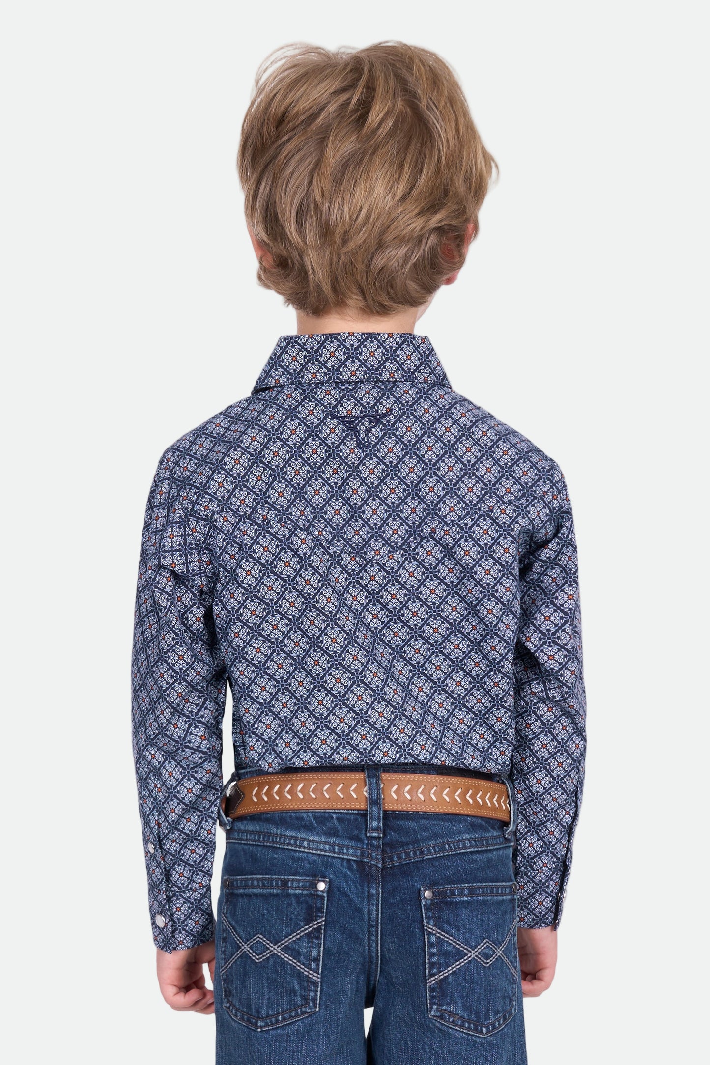 Pure Western Boy's Douglas Ls Shirt - Navy/White