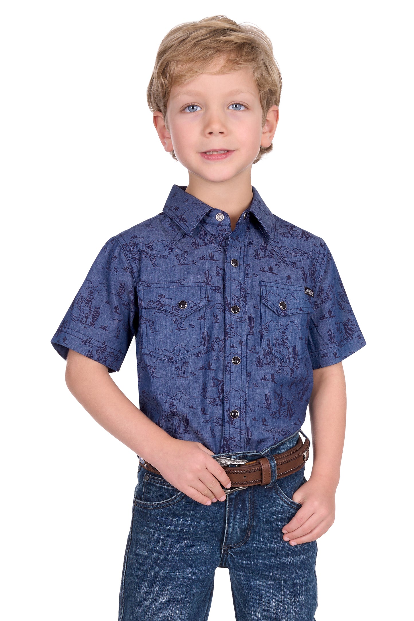 Pure Western Boy's Travis Ss Shirt - Chambray