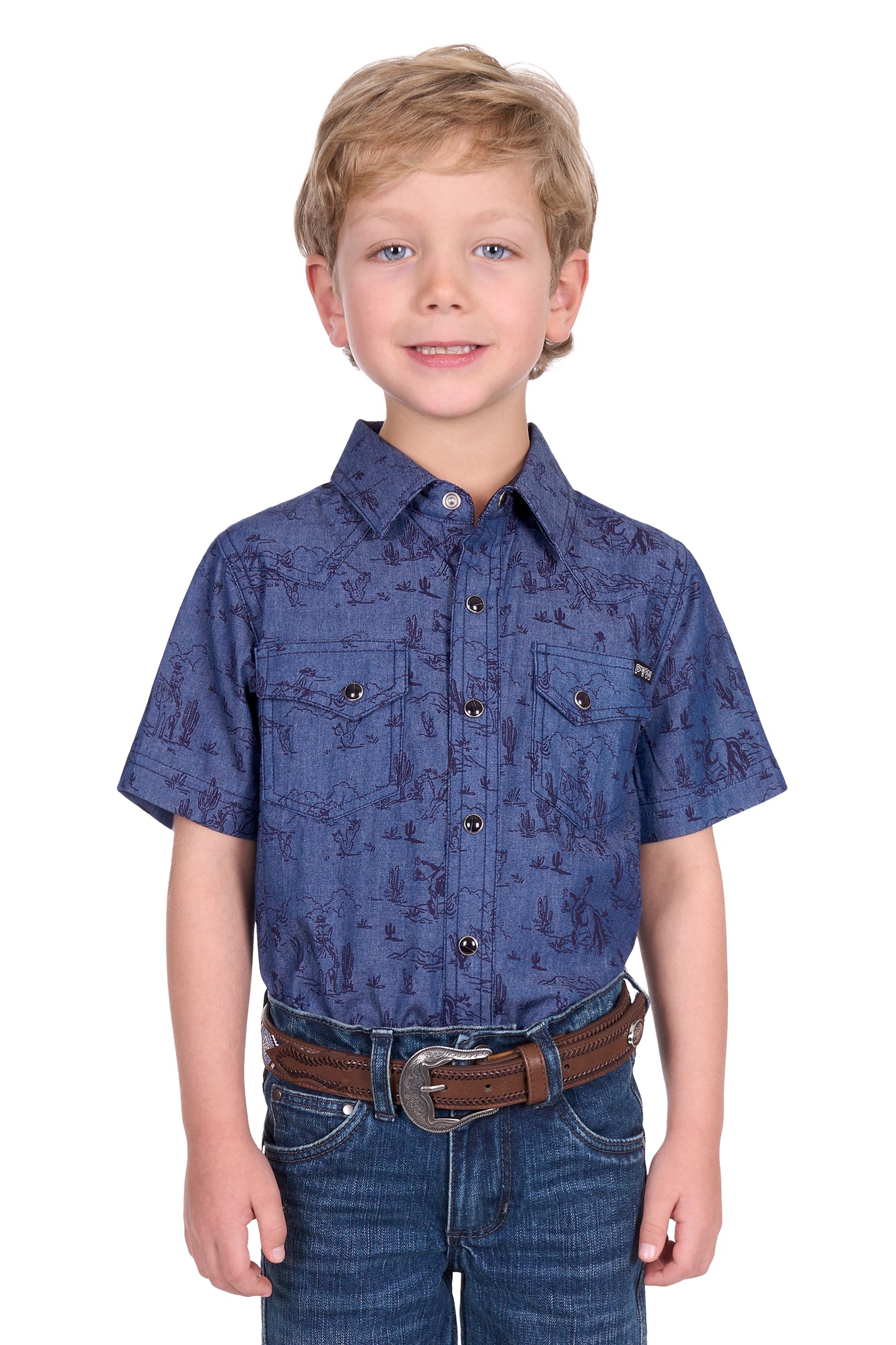 Pure Western Boy's Travis Ss Shirt - Chambray