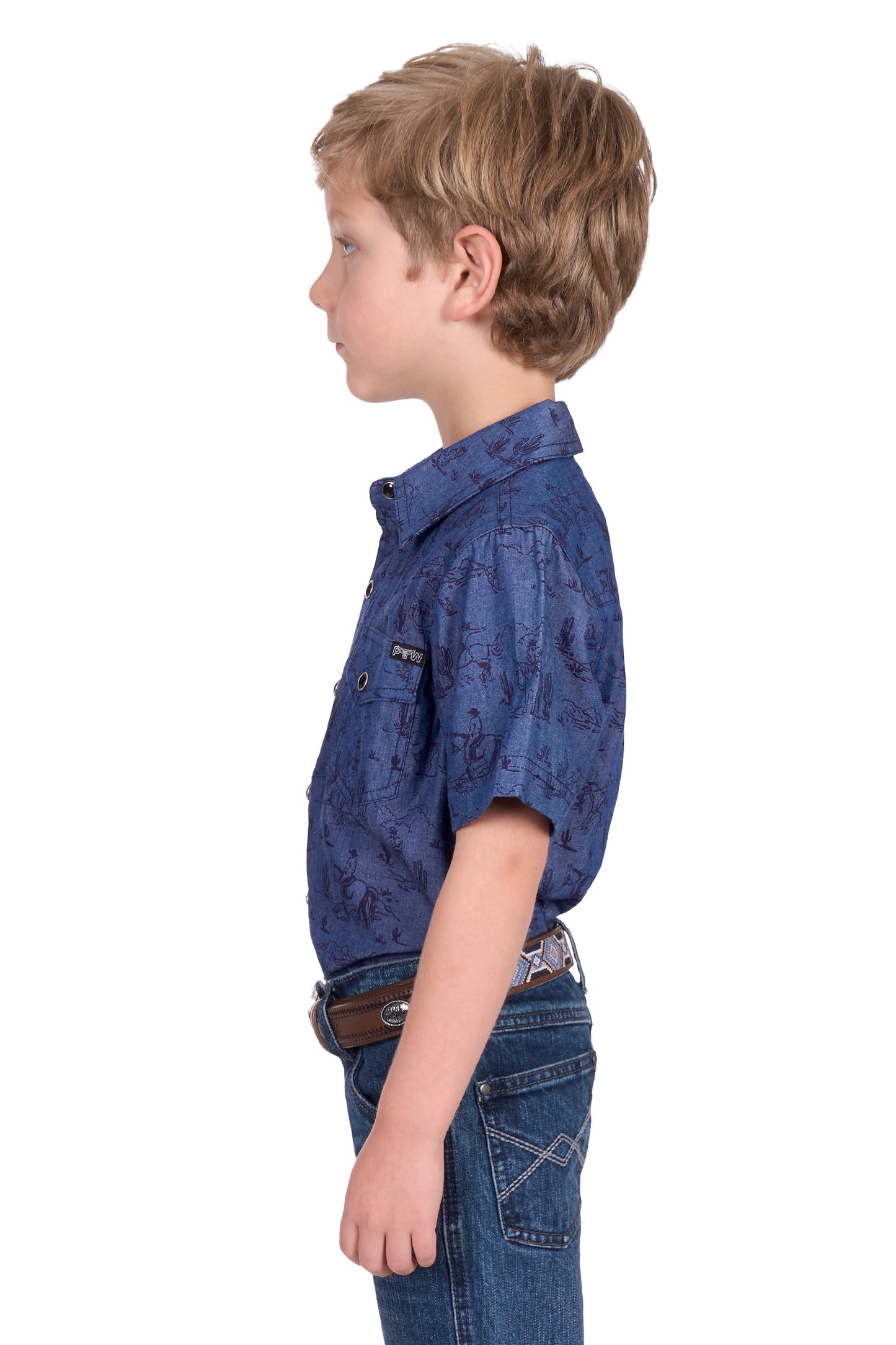 Pure Western Boy's Travis Ss Shirt - Chambray