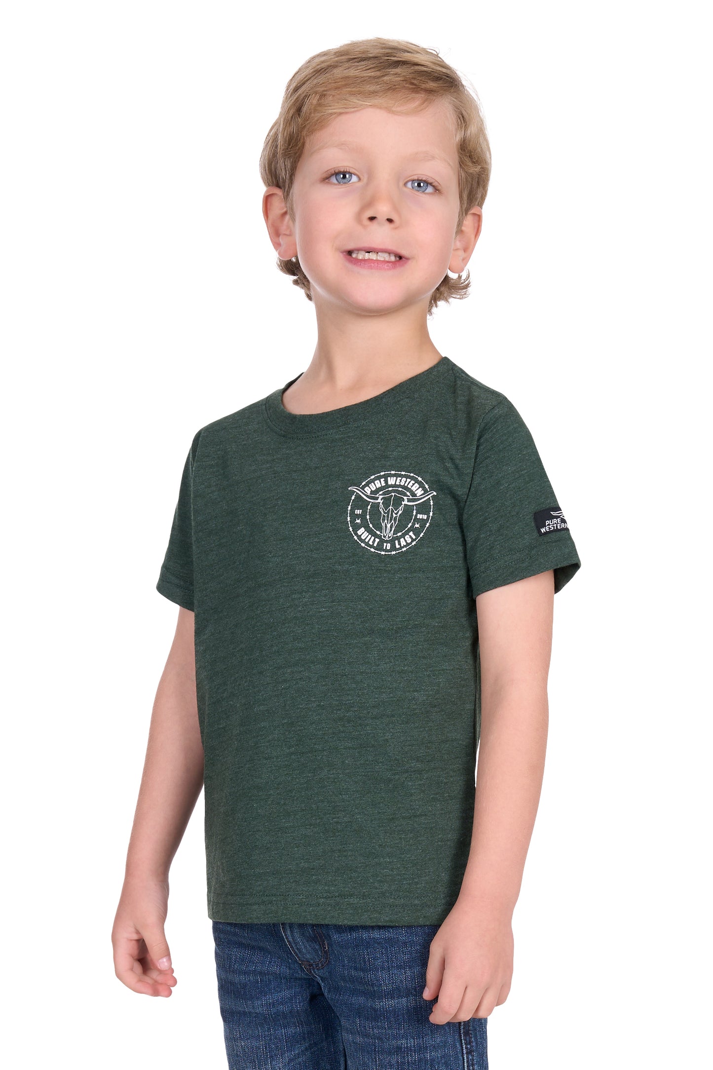 Pure Western Boy's Walker Ss Tee - Green Marle