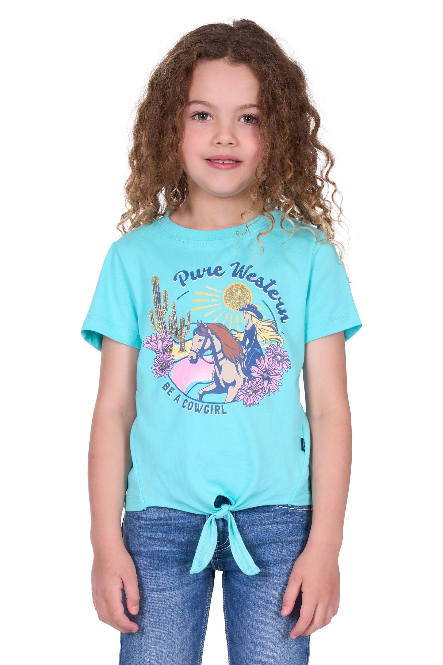 Pure Western Girl's Clover Ss Tee - Turqouise