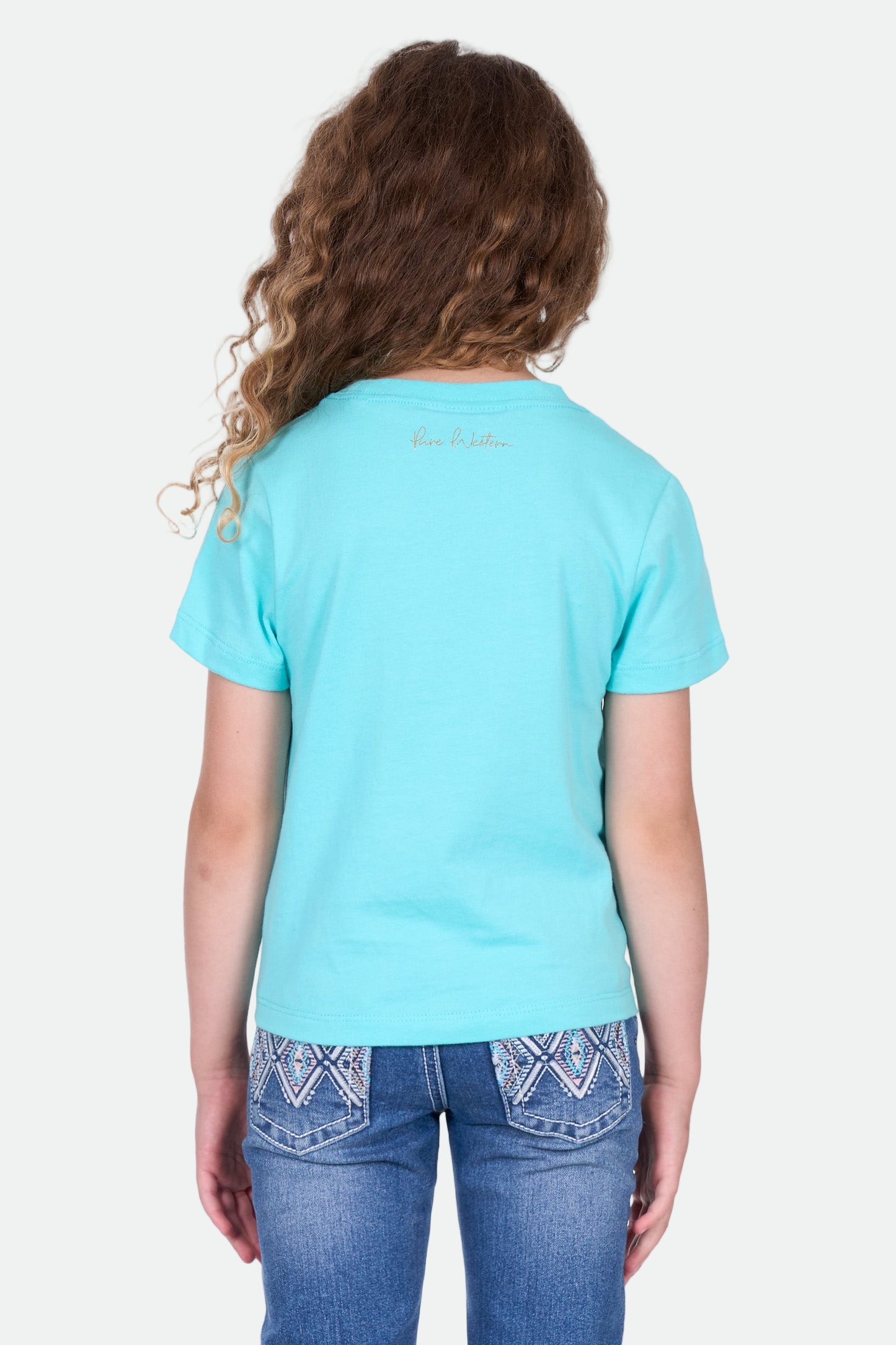 Pure Western Girl's Clover Ss Tee - Turqouise