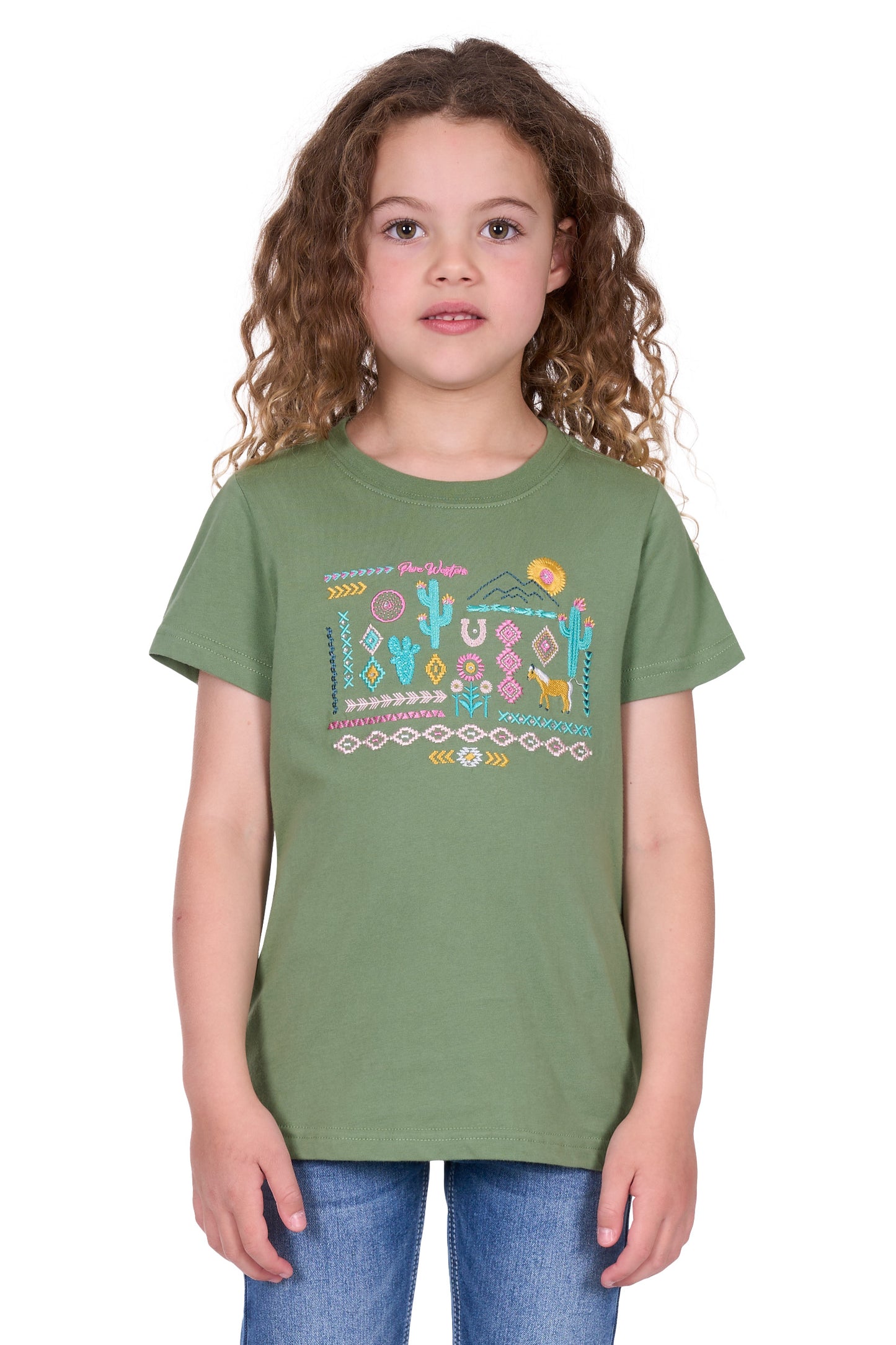 Pure Western Girl's Candice Ss Tee - Moss
