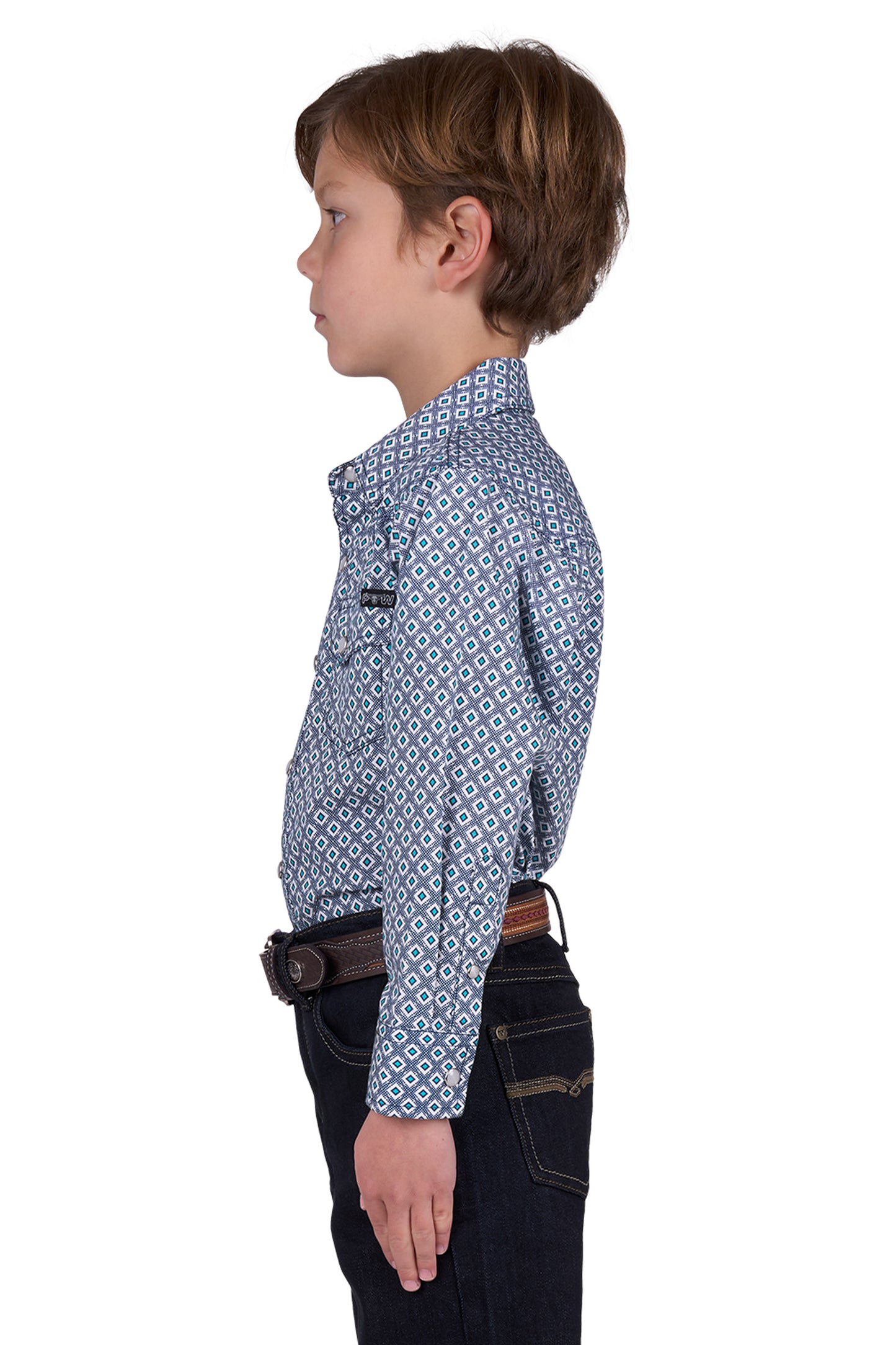 Pure Western Boy’s Mark Print Long Sleeve Shirt - Navy/Teal