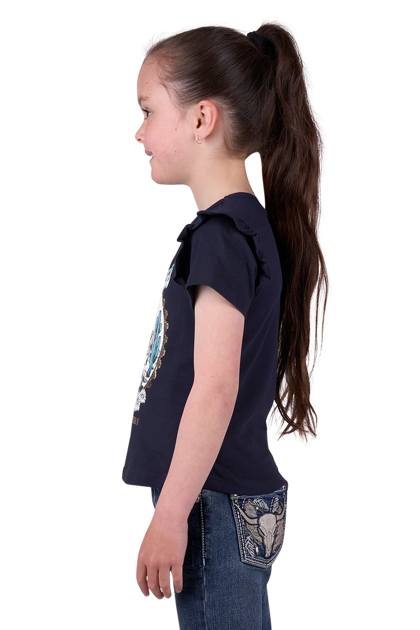 Pure Western Girl’s Milla Frill Short Sleeve Tee - Navy