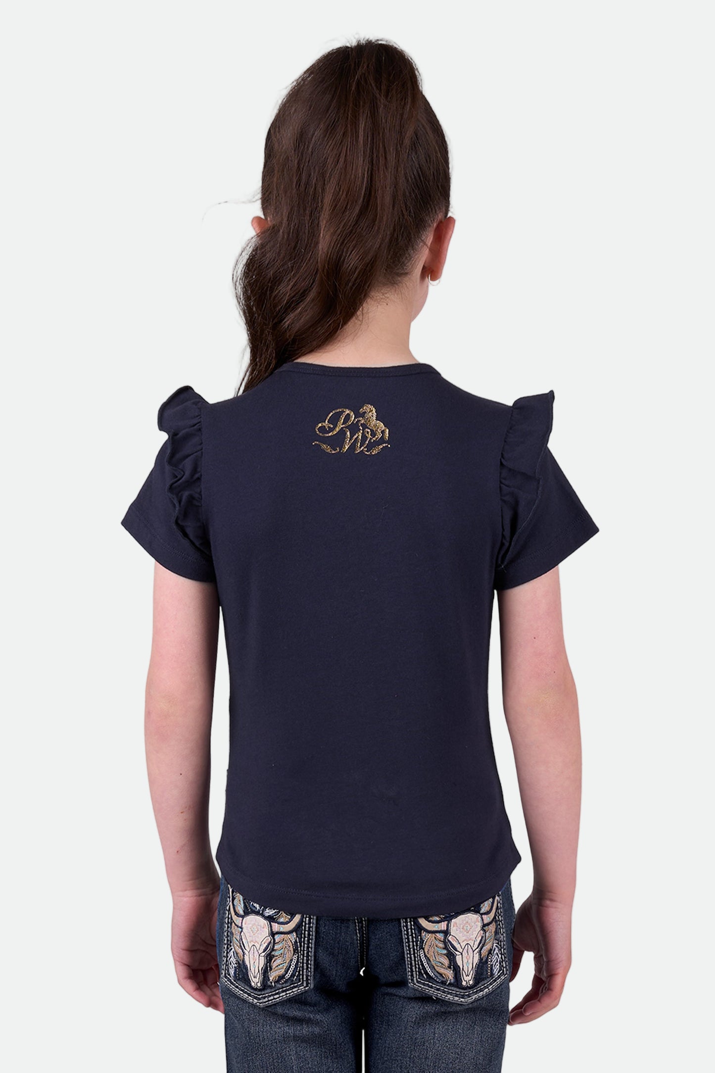 Pure Western Girl’s Milla Frill Short Sleeve Tee - Navy