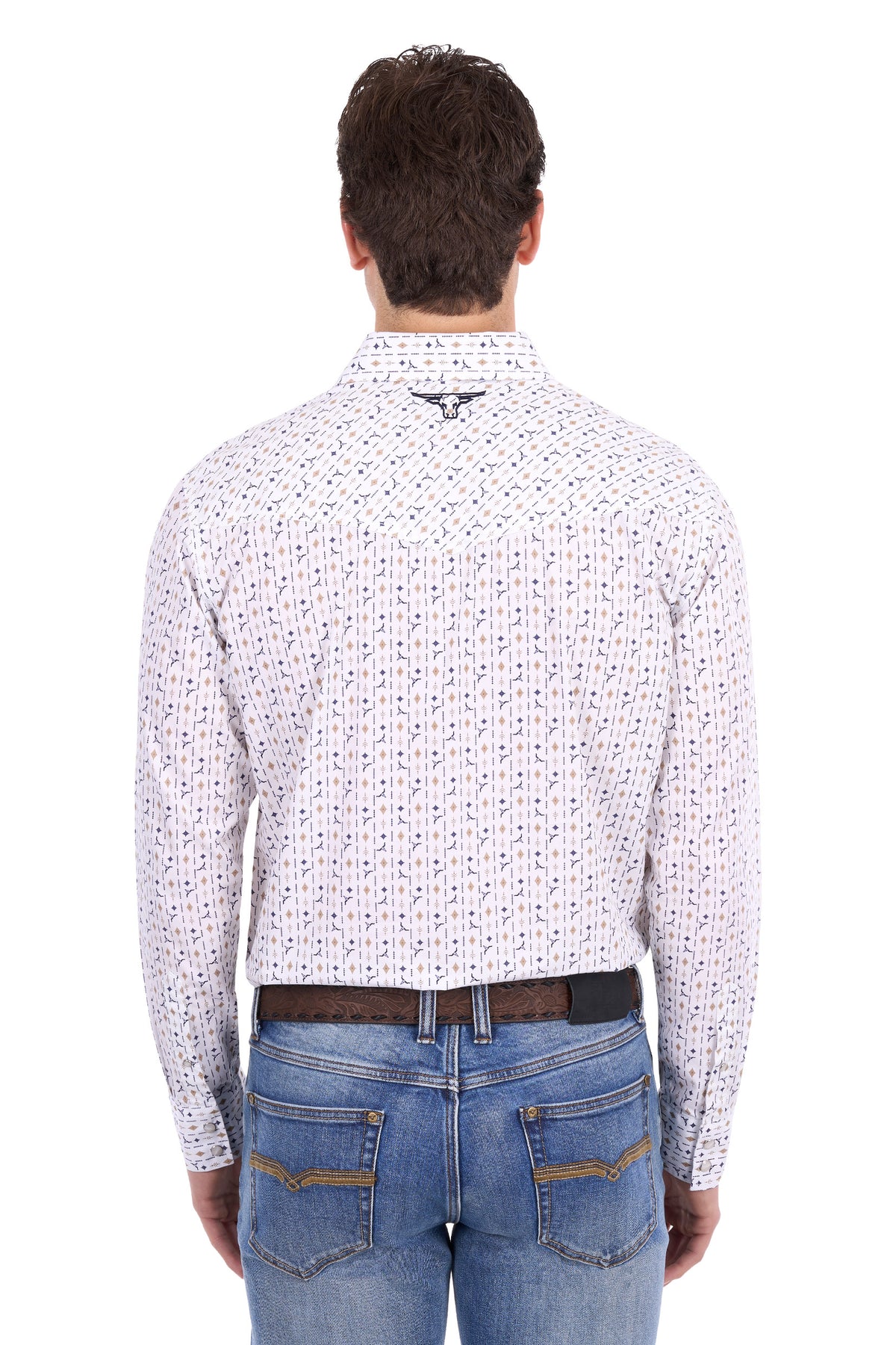Pure Western Men’s Keith Long Sleeve Shirt – Navy/Tan