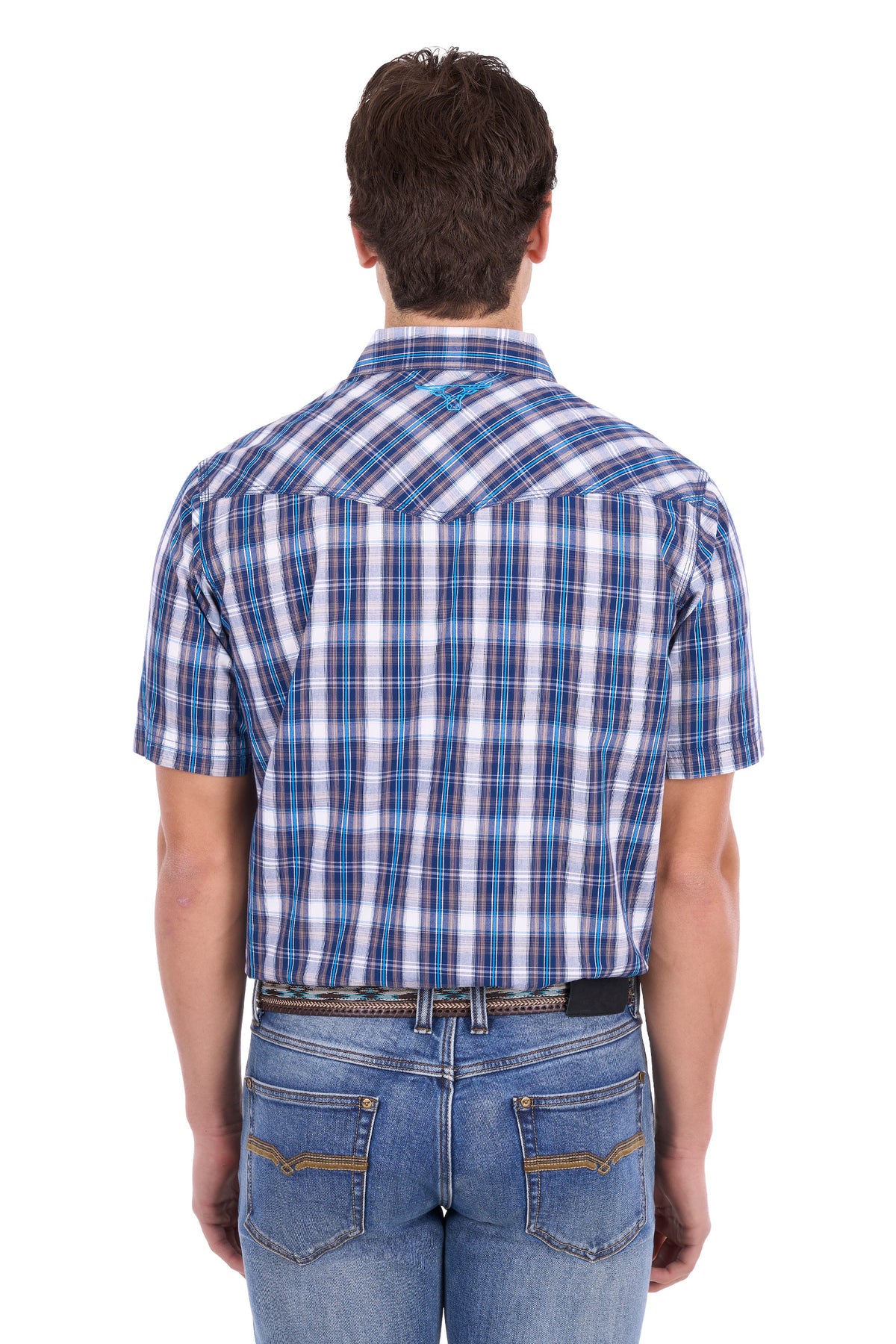 Pure Western Men’s Larry Short Sleeve Shirt – Navy/Blue