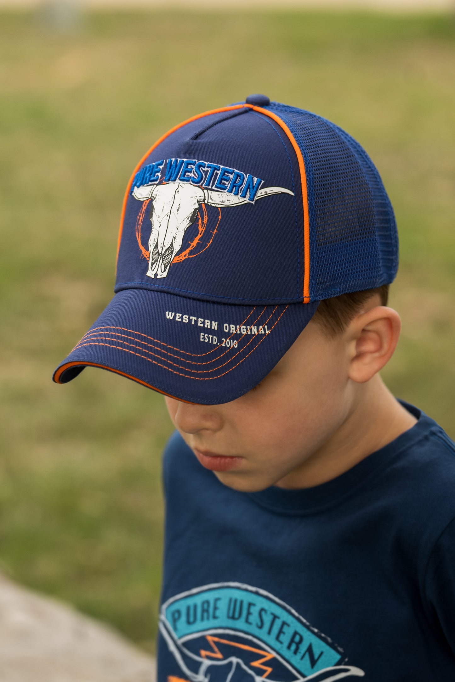 Pure Western Kids Tony Trucker Cap – Navy/Orange