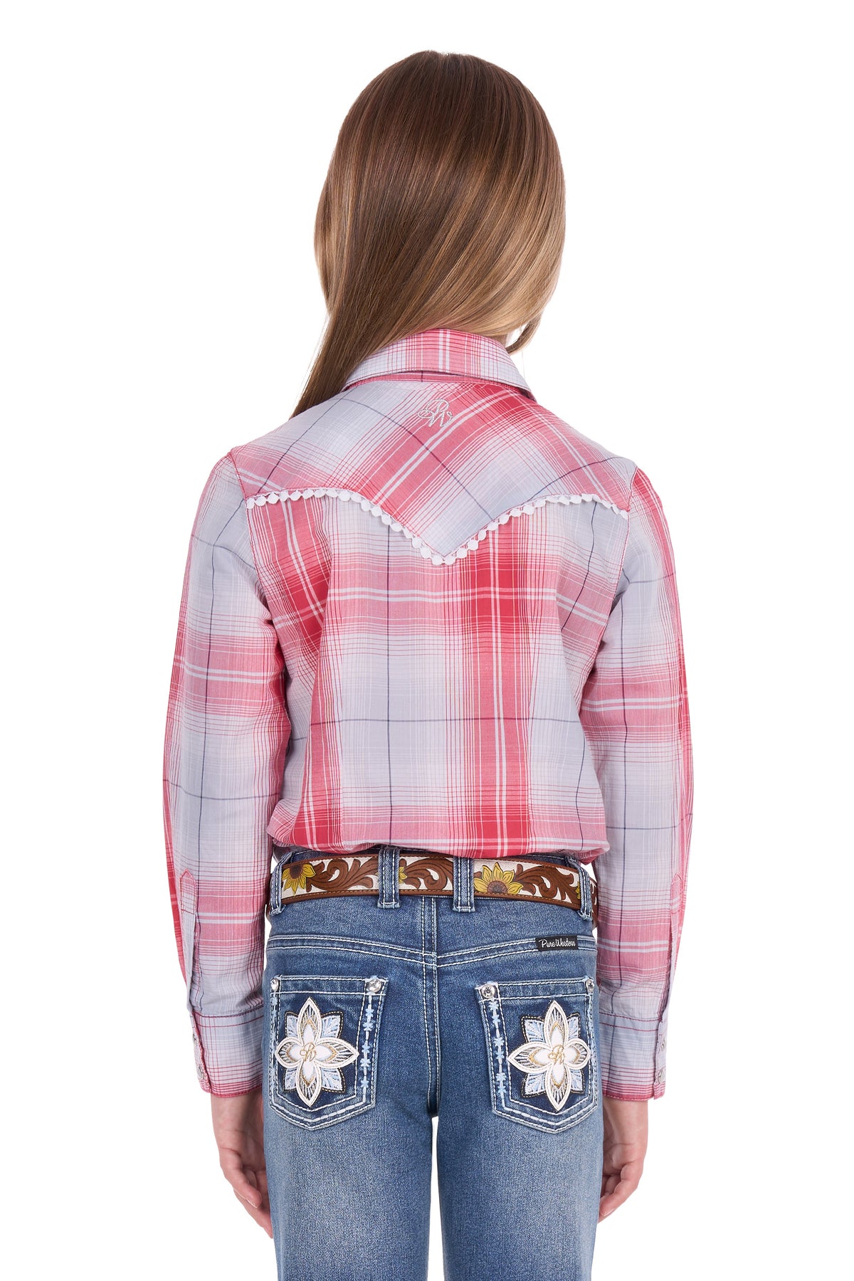 Pure Western Girls’ Jill Long Sleeve Shirt – Red/Blue