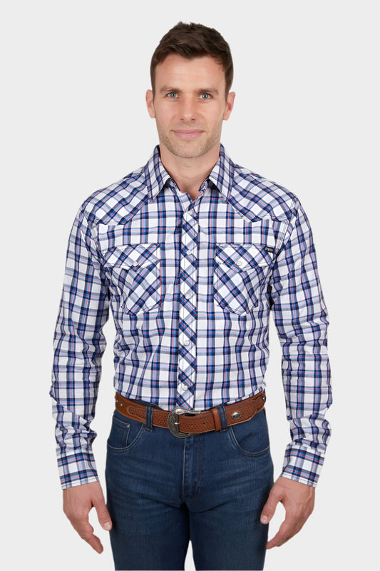 PURE WESTERN MENS ALEC L/S SHIRT (NAVY/RED)