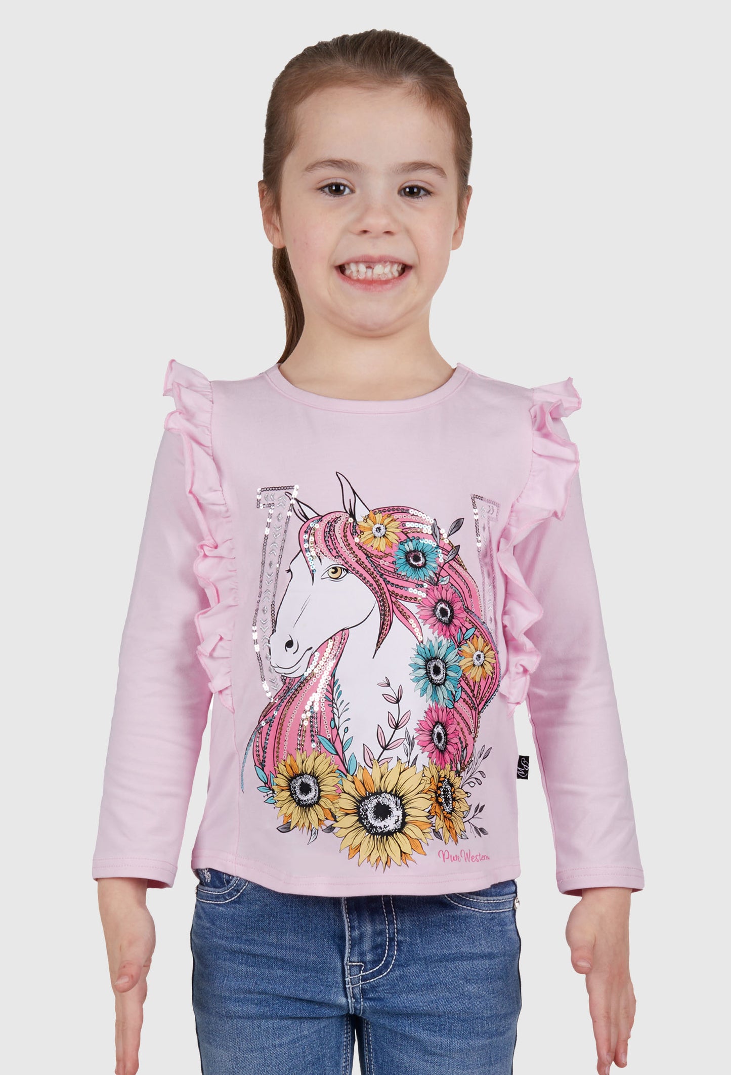 PURE WESTERN GIRLS JINA FRILL LONG SLEEVE TEE (PINK)