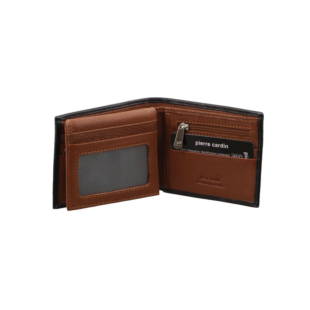 Pierre Cardin Men's Italian Leather RFID Bi-Fold Wallet 11cm Black Cognac