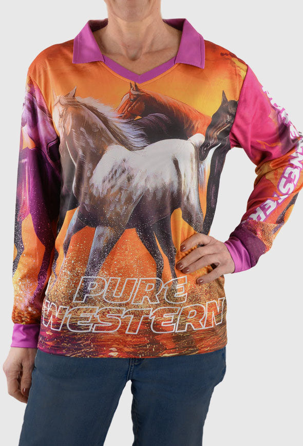 Pure Western Women's Sunset Ride L/S Fishing Top