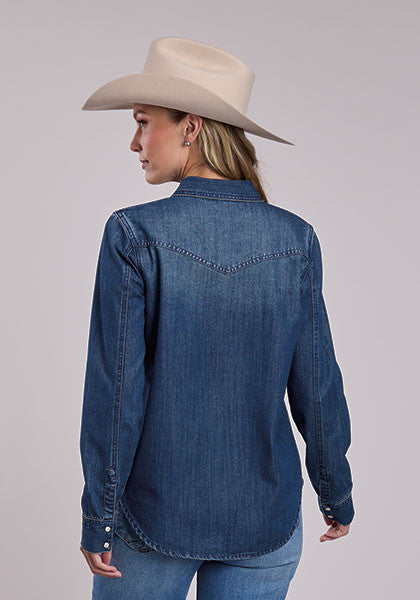 Stetson Women's Denim Long Sleeve Snap Shirt - Solid Blue