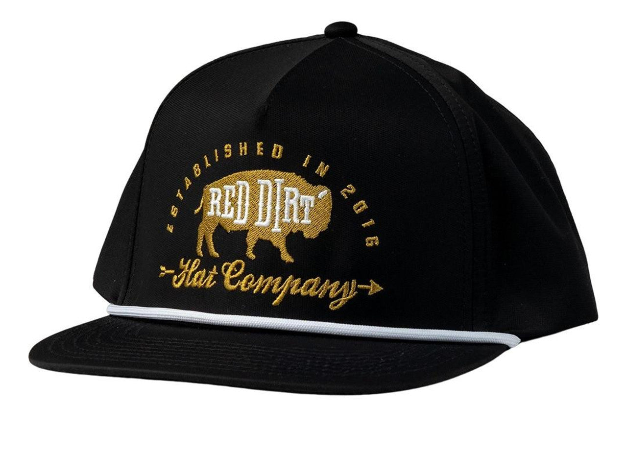 Red Dirt Hat Fool's Gold- Black/ Black with White Rope 5 Panel