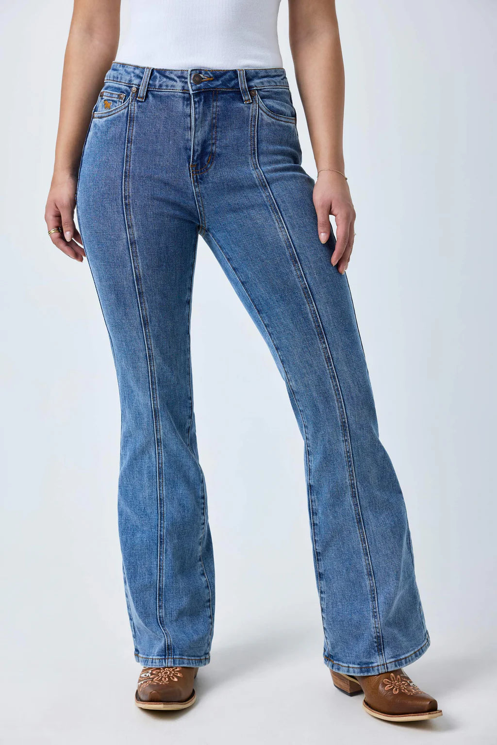 Ringers Western Womens Penny Starstruck High Rise Bootleg Jean - Mid Blue
