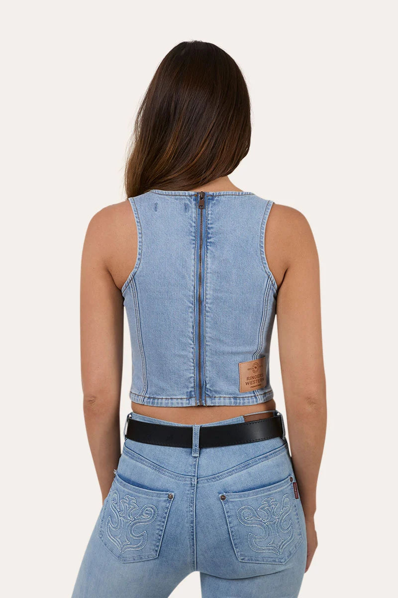 Ringers Western Womens Rodeo Rose Lace Front Vest - Light Blue