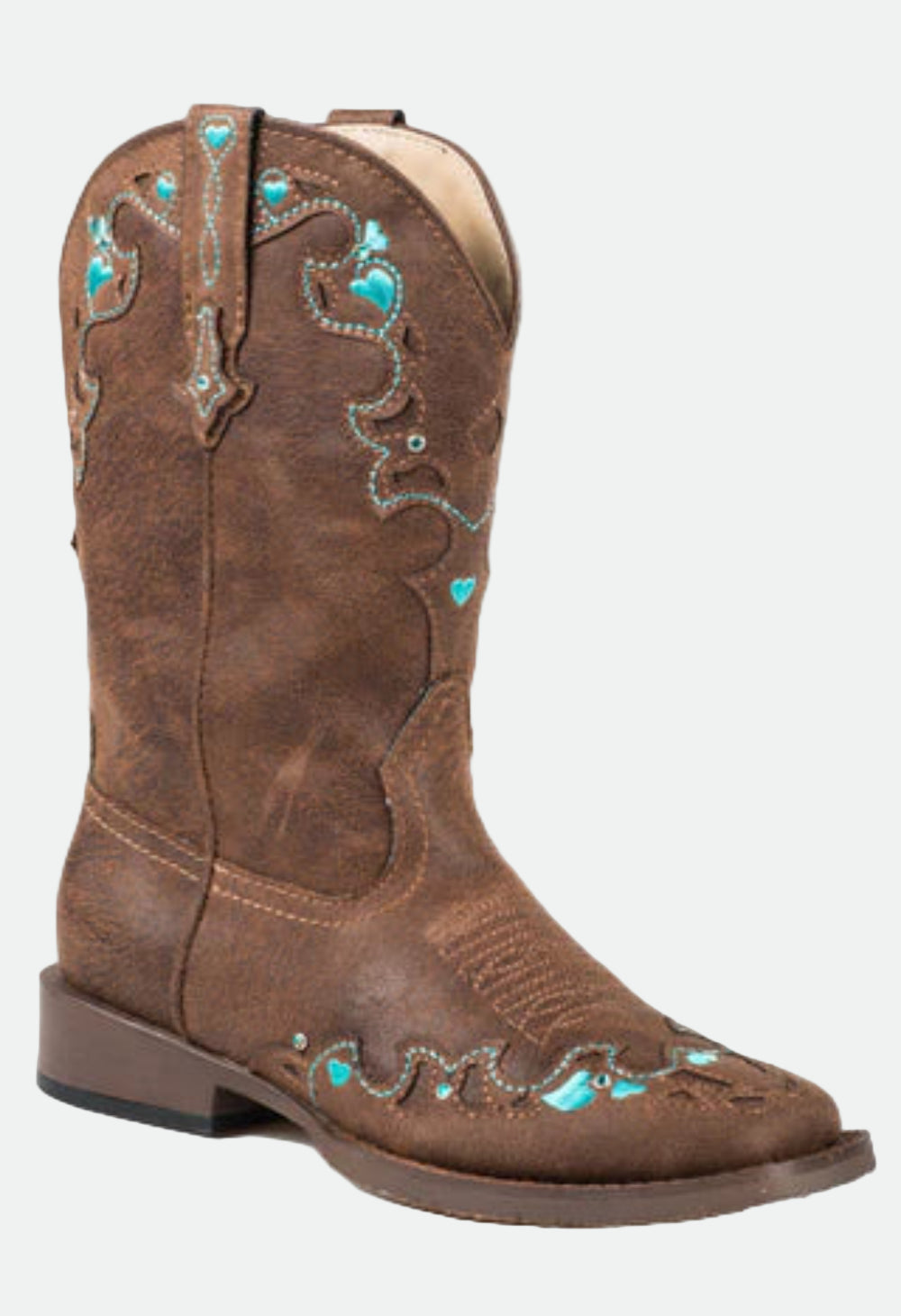 Roper Kids Girls Hearts Brown Faux Leather Cowboy Boots