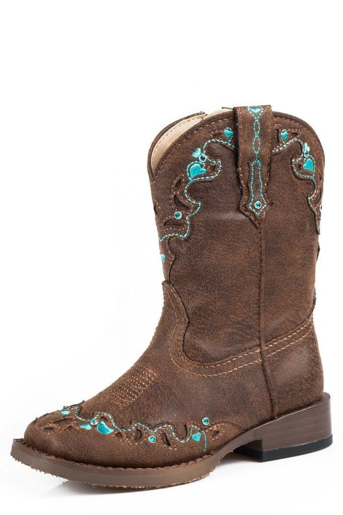 Roper Toddler Girls Hearts Brown Faux Leather Cowboy Boots
