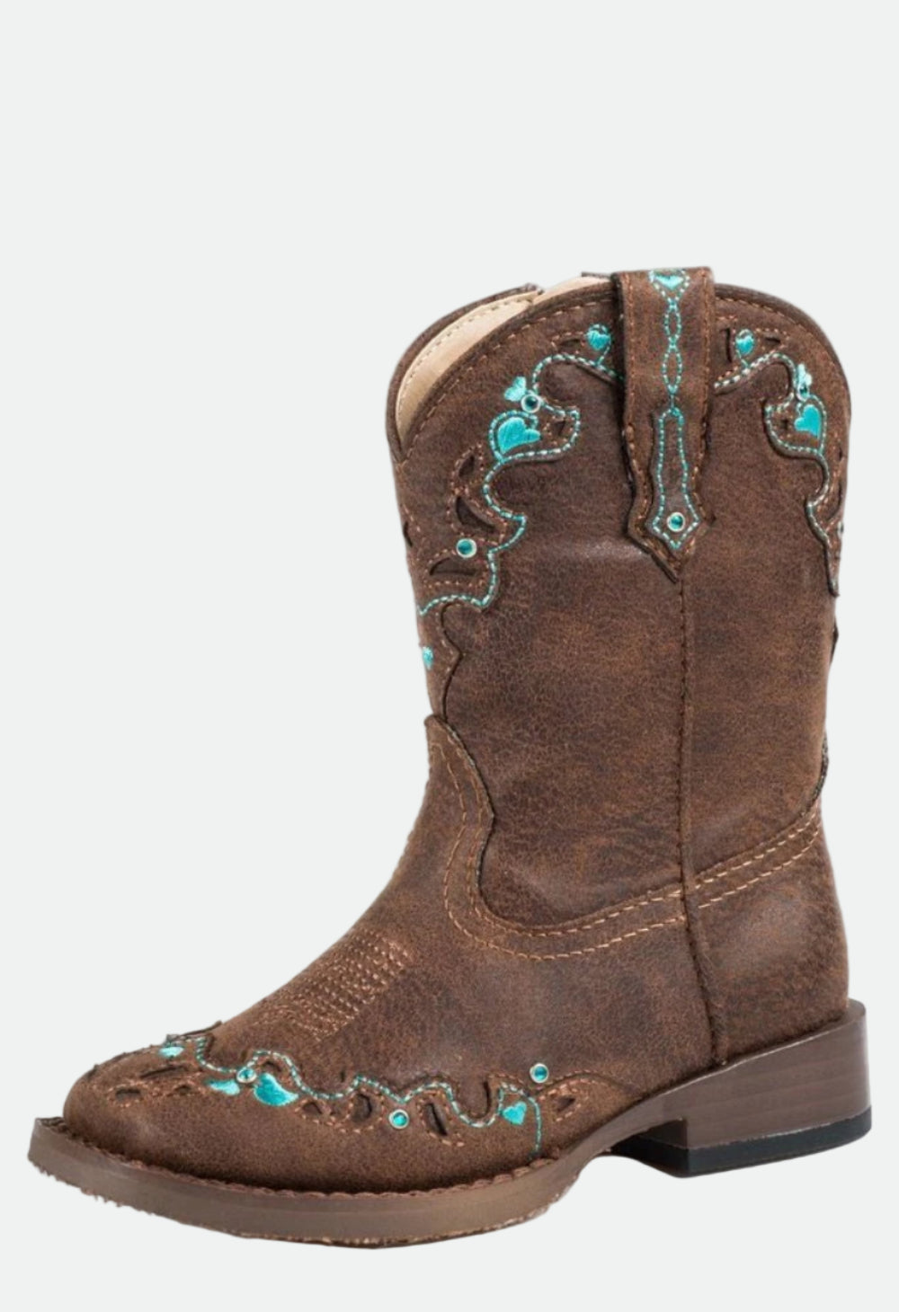 Roper Toddler Girls Hearts Brown Faux Leather Cowboy Boots