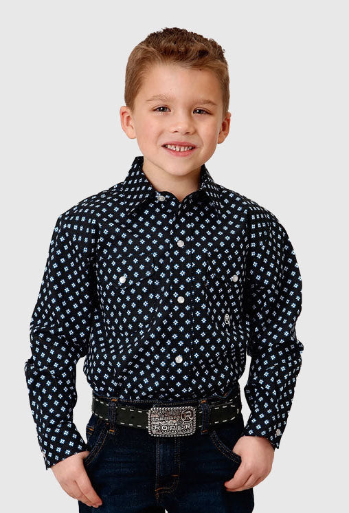 Roper Boys Amarillo Collection L/S Shirt - Print Black
