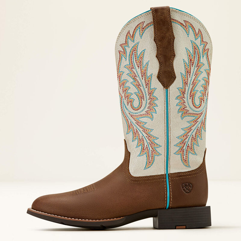 Ariat Women's Round Up W Toe StretchFit Western Boot - SANDSTORM|DISTRESSED IVORY