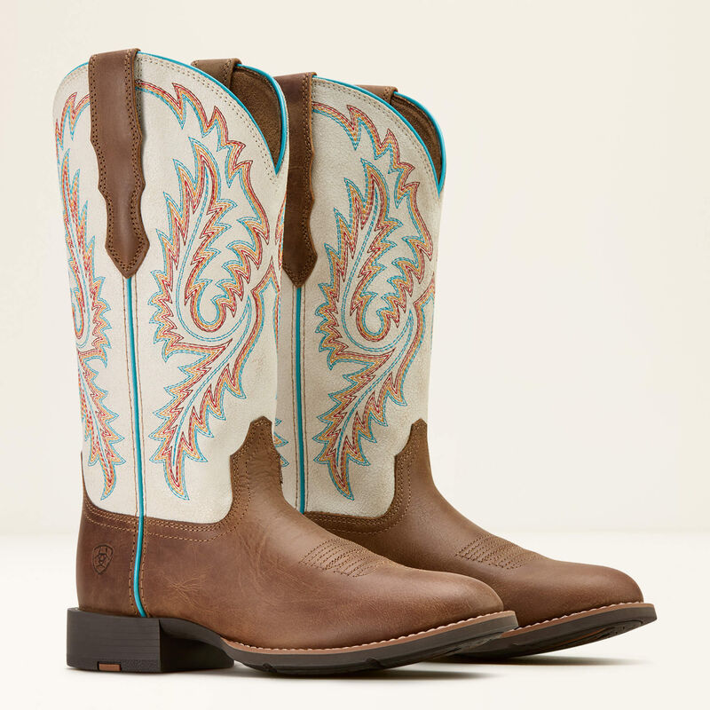 Ariat Women's Round Up W Toe StretchFit Western Boot - SANDSTORM|DISTRESSED IVORY