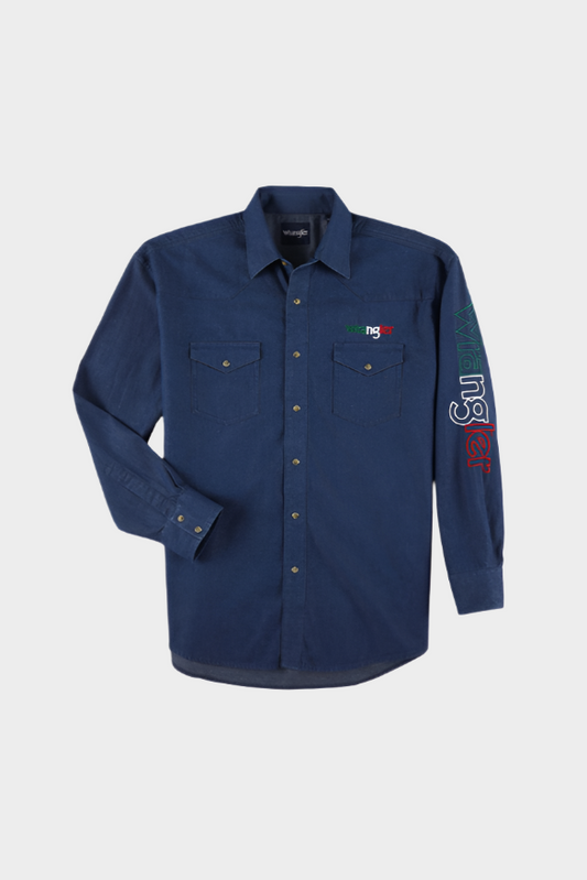 WRANGLER MEN'S DENIM MEXICO LOGO PRINT L/S SHIRT