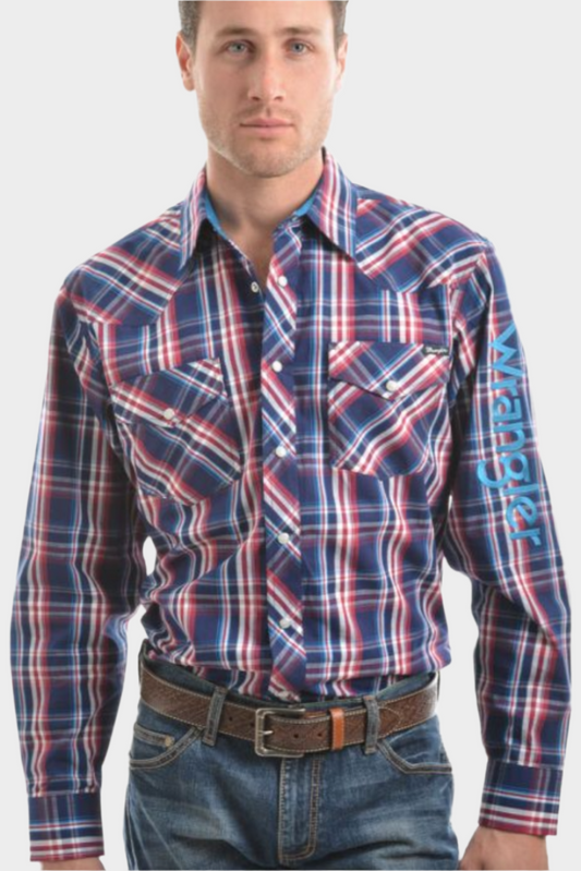 Wrangler Men's Logo Stirling Check Long Sleeve Shirt