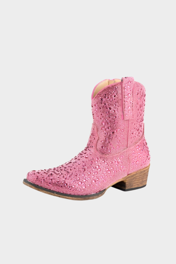 Roper Women's Shay Jewels Pink Diamonties Western Booties - Snip Toe
