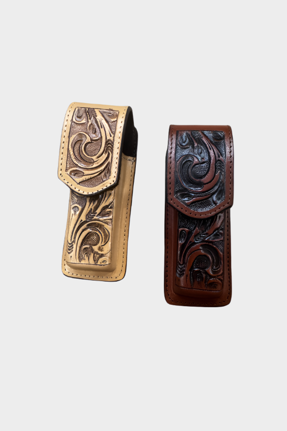 Austin Accent Large Knife Case Leather 5 Floral Pattern