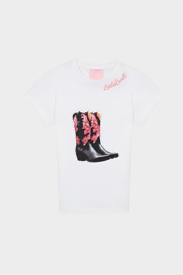 Little Lucille Cowboy boot studded T-shirt