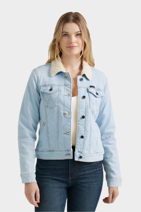 Wrangler Women's Retro Sherpa Lined Western Denim Jacket Bleached De