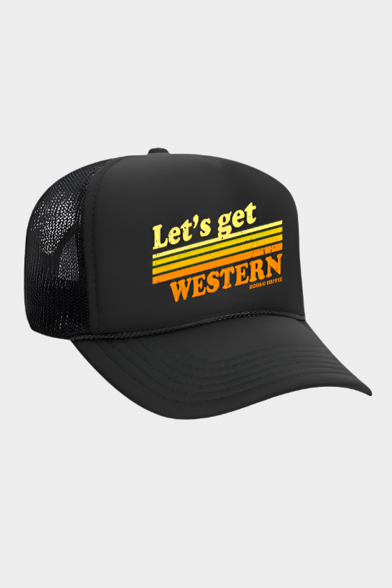 Rodeo Hippie LET'S GET WESTERN BLACK TRUCKER Hat