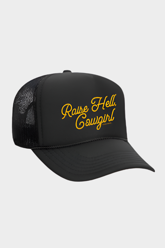 Rodeo Hippie RAISE HELL COWGIRL BLACK TRUCKER