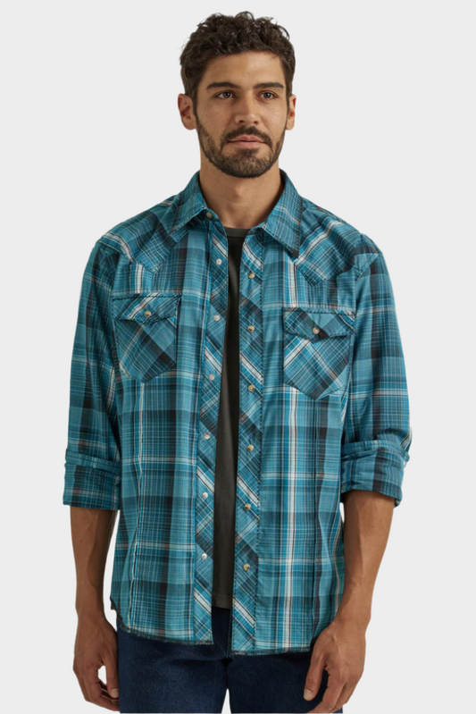 Wrangler USA Men's Fashion Western Snap Plaid