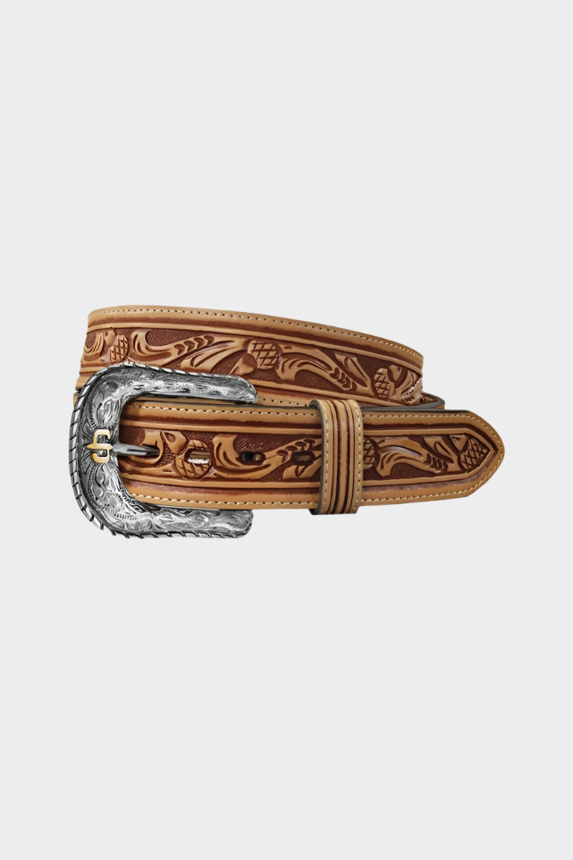 Stetson Tan Acorn Tooled Leather Belt 38mm