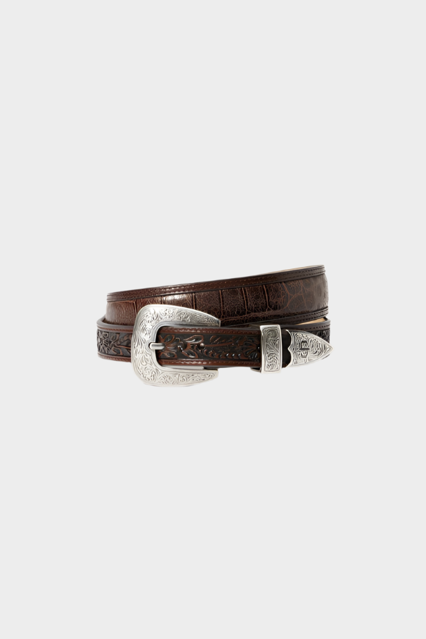 Stetson Croco Print Tooled Tapered Belt - Brown/Cognac 35mm